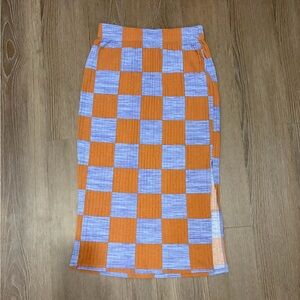 Stylish Orange and Blue Checkered Pencil Skirt